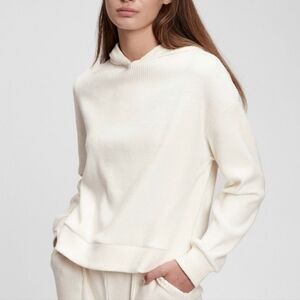 Gap Ribbed Sweater Top Cozy Ribbed Hooded Sweatshirt Ivory Cream Large